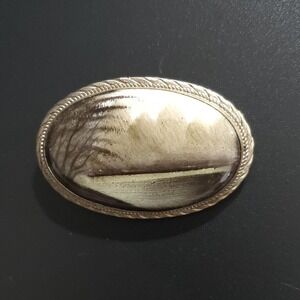 OOAK Artisan Landscape Brooch Signed 2x1.5" inches One-of-a-kind Vintage